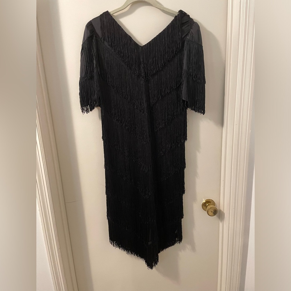 Vintage 80’s Darcy Black Fringe Midi Dress Size S/M Costume
